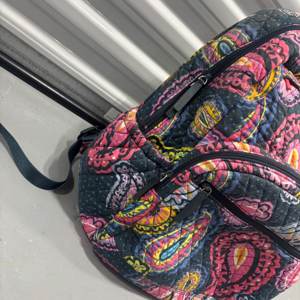 Vera Bradley Campus Backpack Quilted Cotton Multi-Color Paisley Navy Blue - Picture 3 of 7